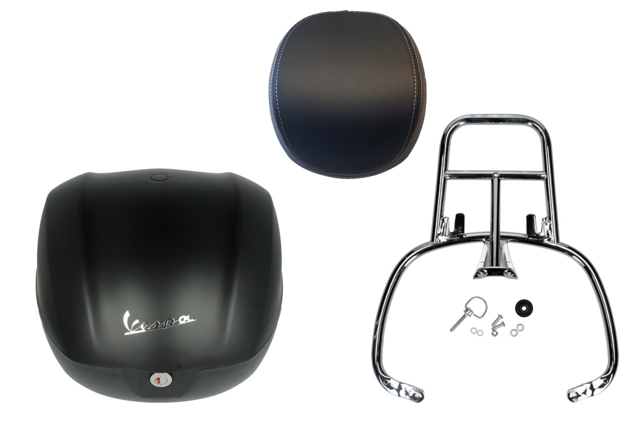 Topcase Kit 32L black matt opaco (99/C), back cushion black, luggage rack chrome for Primavera