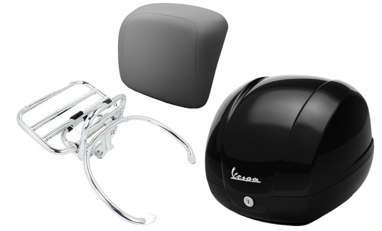 Topcase Kit 36L nero cosmo (98/A), luggage rack chrome, back cushion gray for GTS 125/300/310
