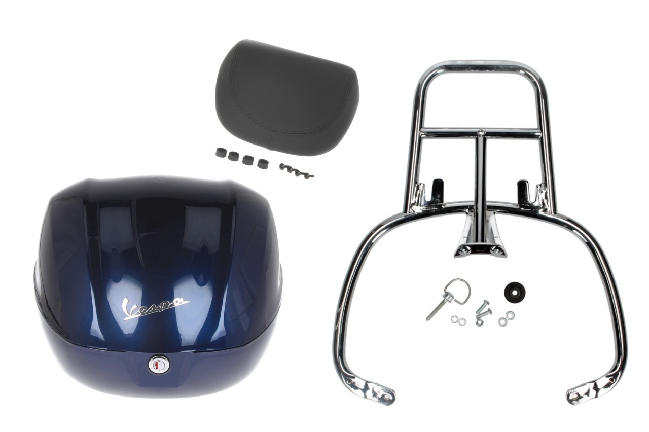 Topcase Kit 32L dark blue (289/A), back cushion black for Vespa Primavera