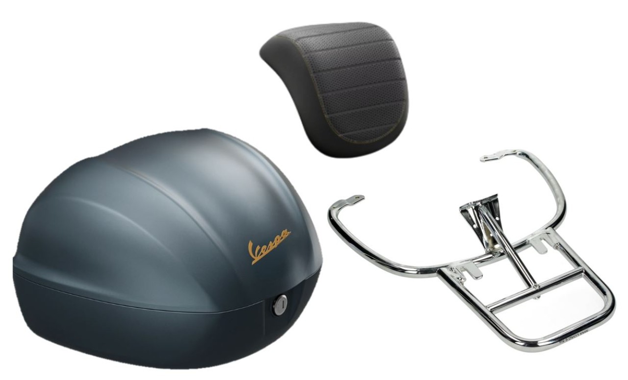 Topcase Kit 32L Blue Officina 8 (D31), back cushion black for Vespa Sprint / Primavera