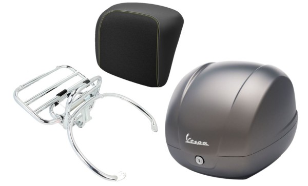 Topcase kit 36L quartz gray (G22), luggage rack chrome for Vespa GTS 125/300/310