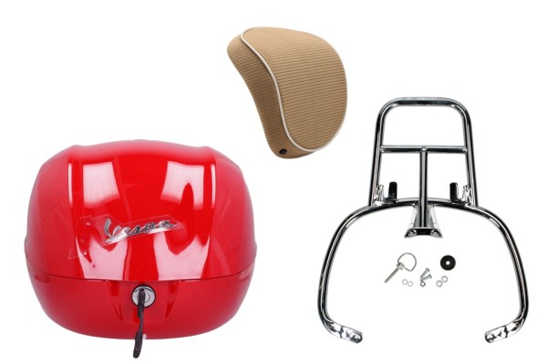 Topcase kit 32L red dragon (894), brown back cushion for Vespa Sprint / Primavera