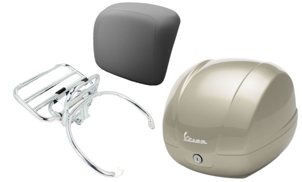 Topcase kit 36L beige (Q01), luggage rack chrome for Vespa GTS 125/300/310