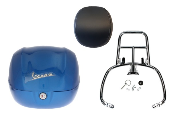 Topcase Kit 32L blue (261/A), back cushion black for Vespa Sprint / Primavera